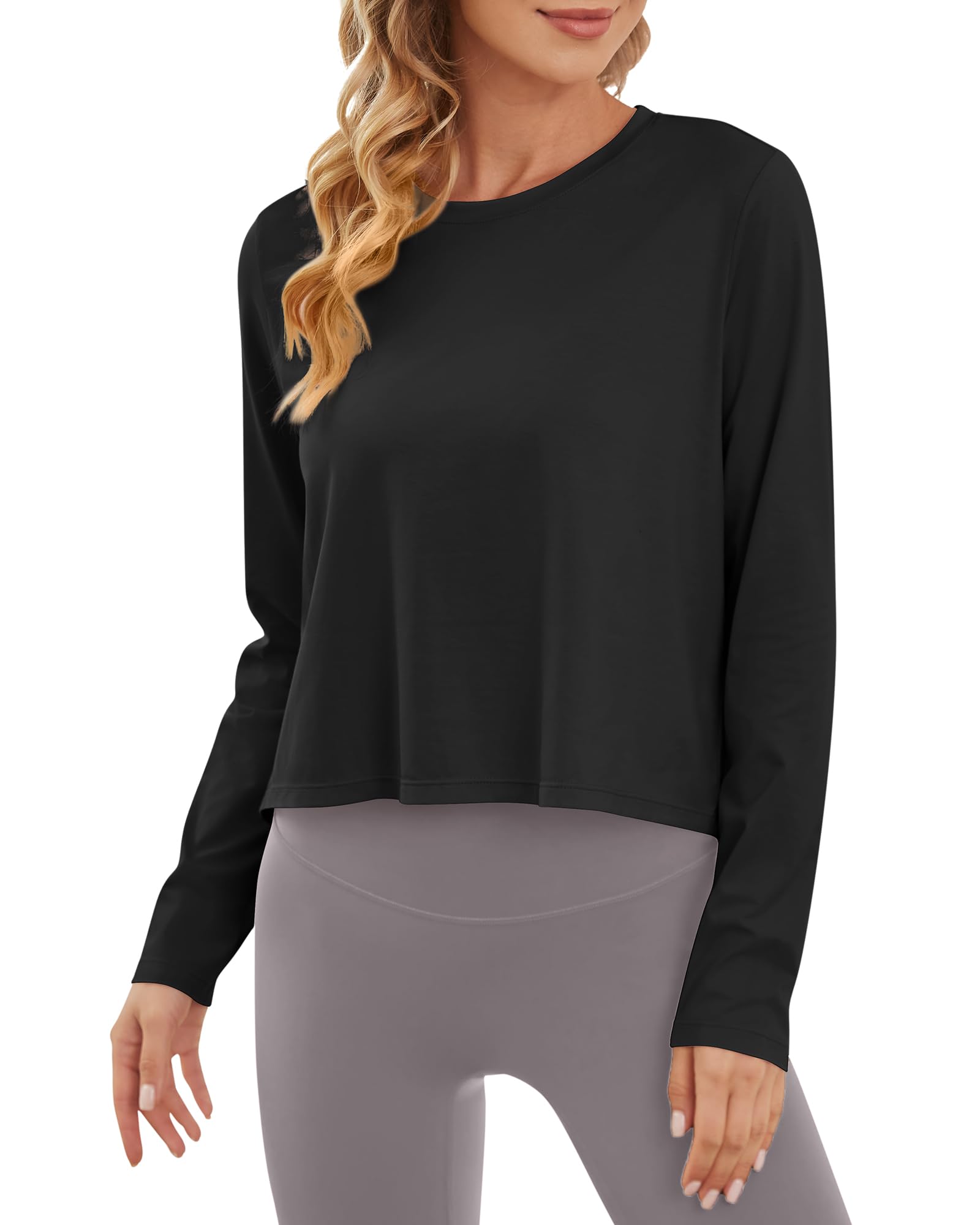 G4Free Black Long Sleeve Shirt Women Workout Tops UV Shirts for Women Outdoor Daily Casual Athletic Gym(BlackM)